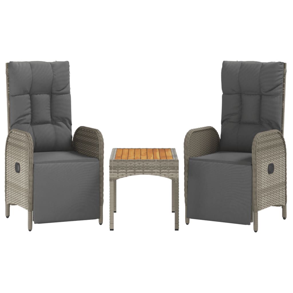 vidaXL Garden Reclining Chairs 2 pcs with Table Grey Poly Rattan