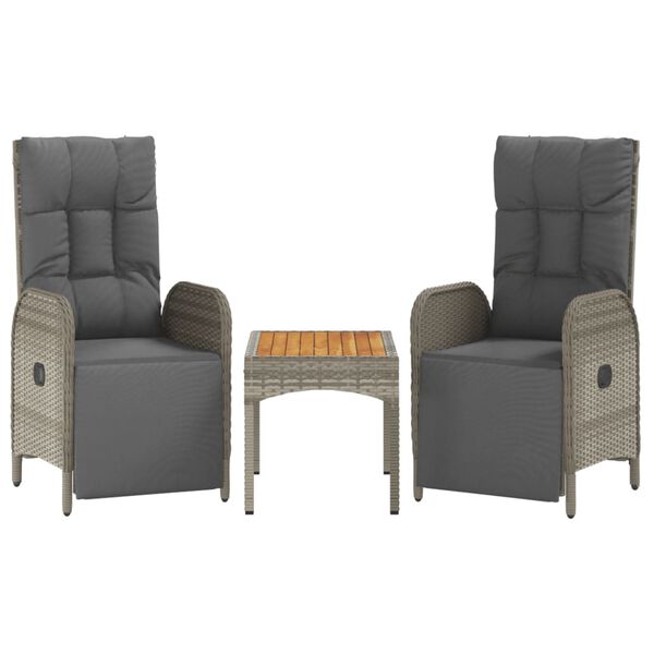 vidaXL Garden Reclining Chairs 2 pcs with Table Grey Poly Rattan