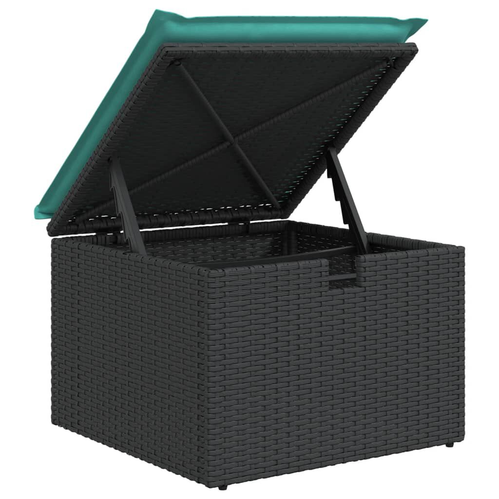 vidaXL Garden Stool with Cushion Black 55x55x37 cm Poly Rattan
