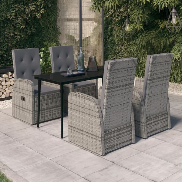 vidaXL 5 Piece Garden Dining Set with Cushions Grey