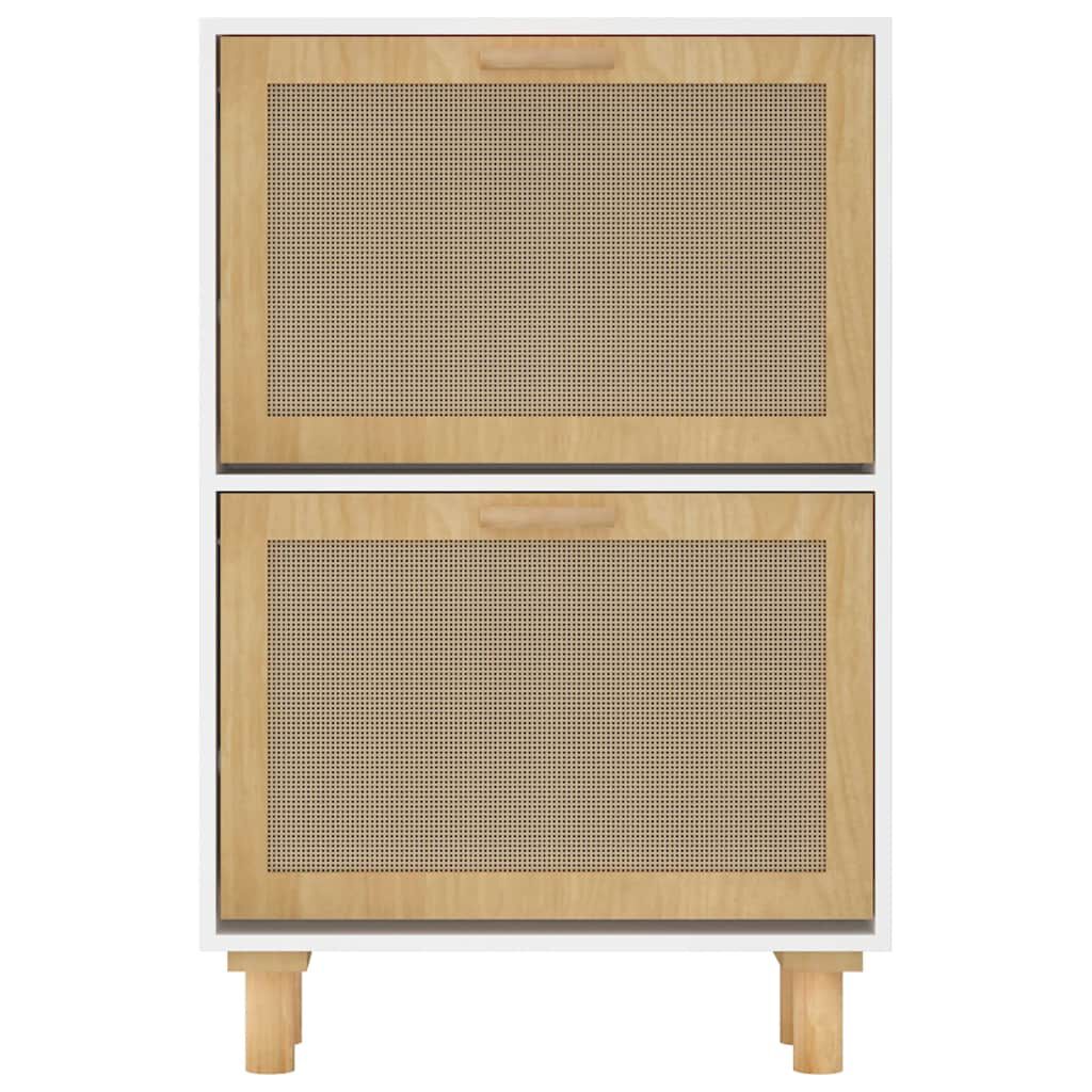 vidaXL Shoe Cabinet White 52x25x80 cm Engineered Wood&Natural Rattan