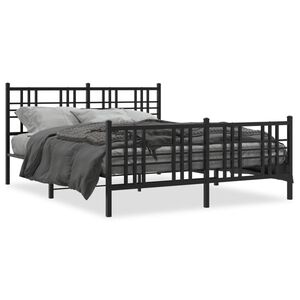 vidaXL Metal Bed Frame without Mattress with Footboard Black 150x200cm
