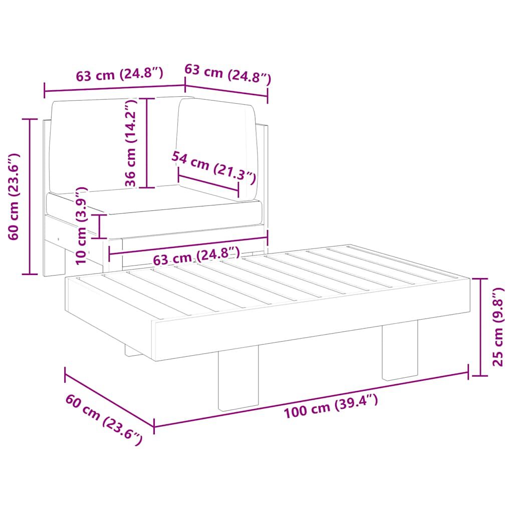 vidaXL 2 Piece Garden Lounge Set with Dark Grey Cushions Acacia Wood