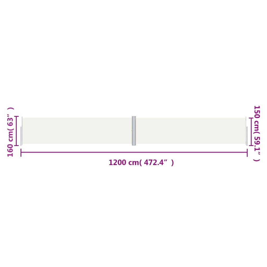 vidaXL Retractable Side Awning Cream 160x1200 cm