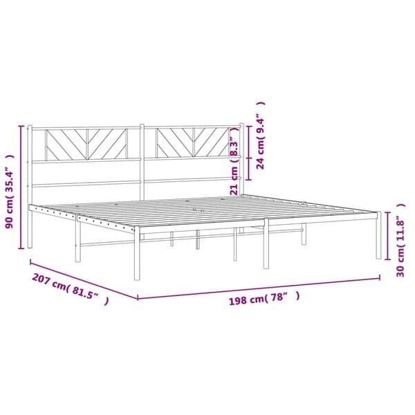 vidaXL Metal Bed Frame without Mattress with Headboard Black 193x203cm