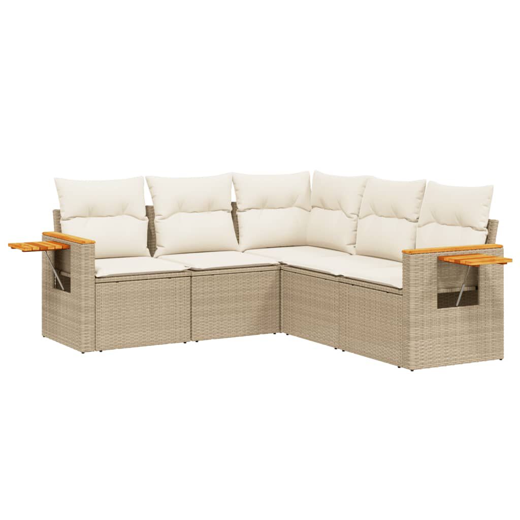 vidaXL 5 Piece Garden Sofa Set with Cushions Beige Poly Rattan