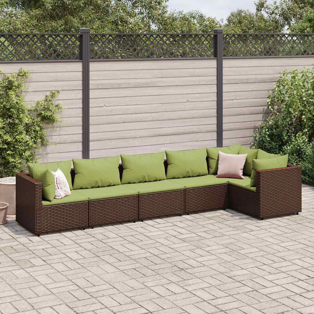vidaXL 6 Piece Garden Lounge Set with Cushions Brown Poly Rattan