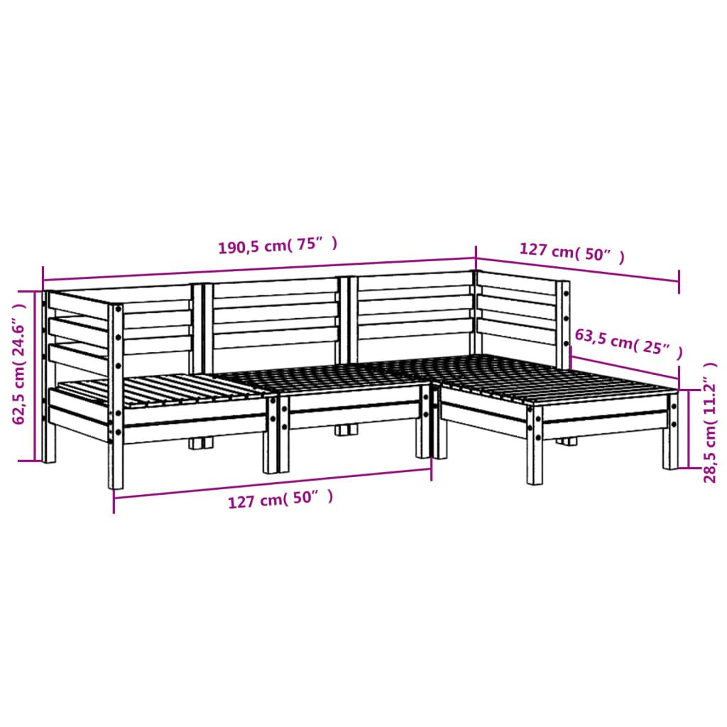 vidaXL Garden Sofa 3-Seater with Footstool Wax Brown Solid Wood Pine