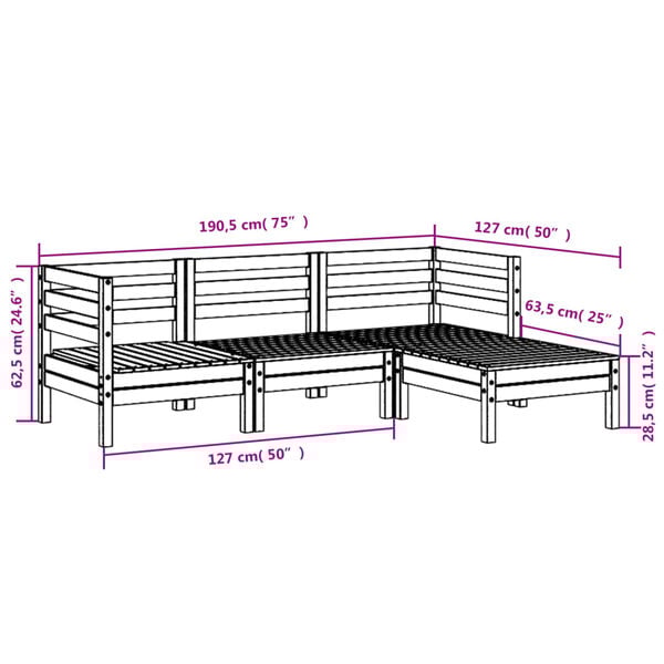 vidaXL Garden Sofa 3-Seater with Footstool Wax Brown Solid Wood Pine
