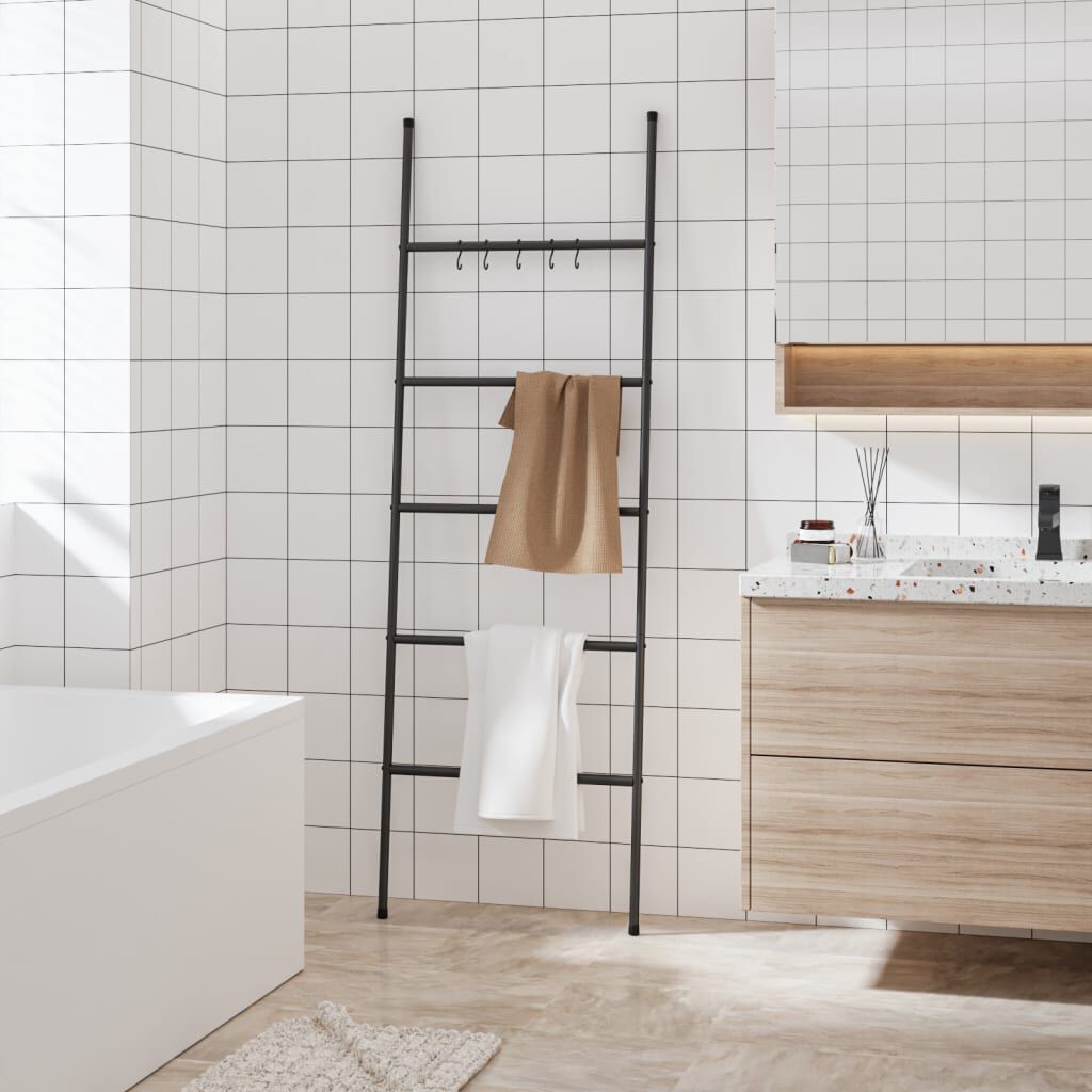 vidaXL Towel Rack Ladder with 5 Tiers Black 58x175 cm Iron