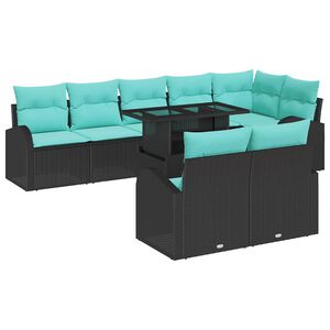 vidaXL Sofa Set with Cushion Manual 9 pcs Black and Blue Poly Rattan