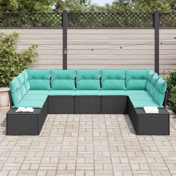 vidaXL Garden Sofa Set 9 pcs Black and turquoise Poly Rattan