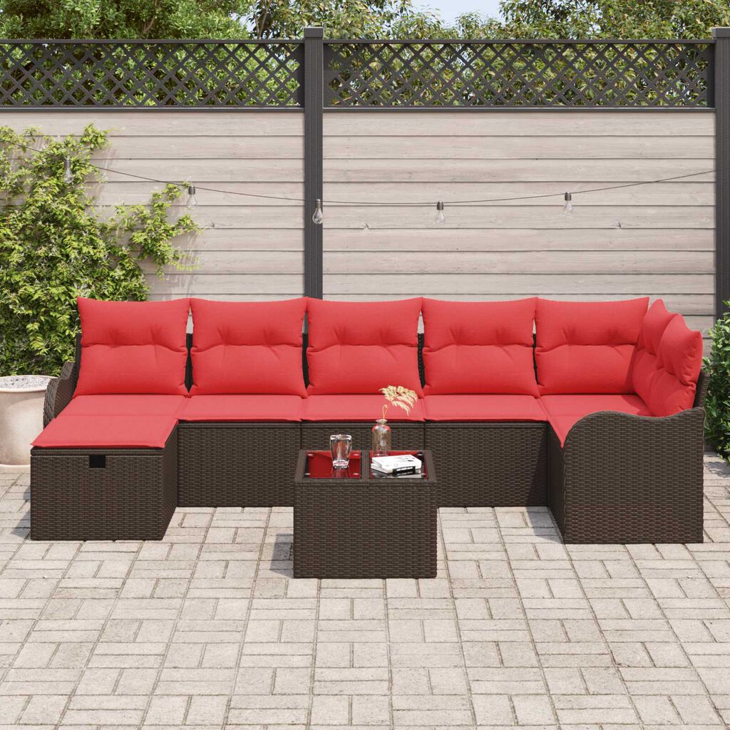 vidaXL 8 Piece Garden Sofa Set with Cushions Brown Poly Rattan