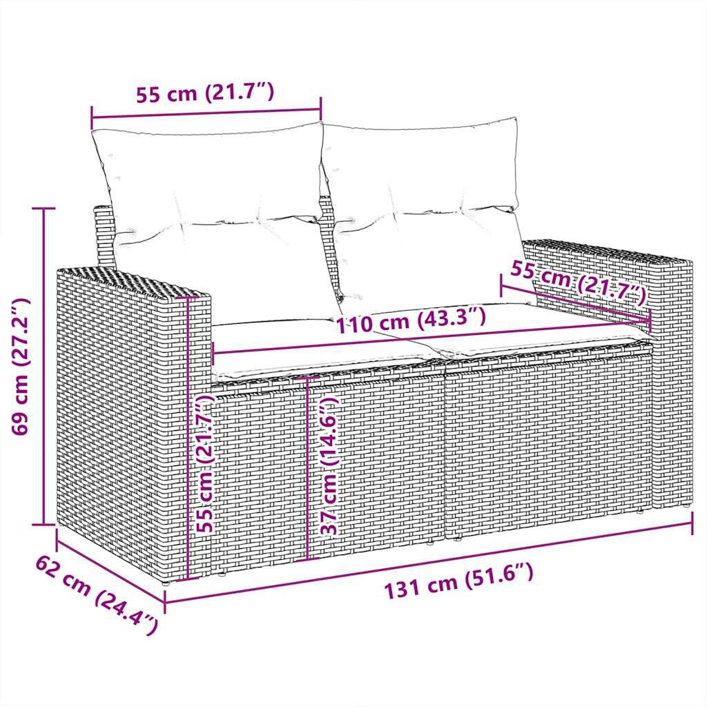 vidaXL 7 Piece Garden Sofa Set with Cushions Beige Poly Rattan
