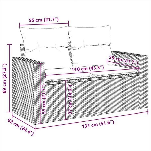 vidaXL 7 Piece Garden Sofa Set with Cushions Beige Poly Rattan