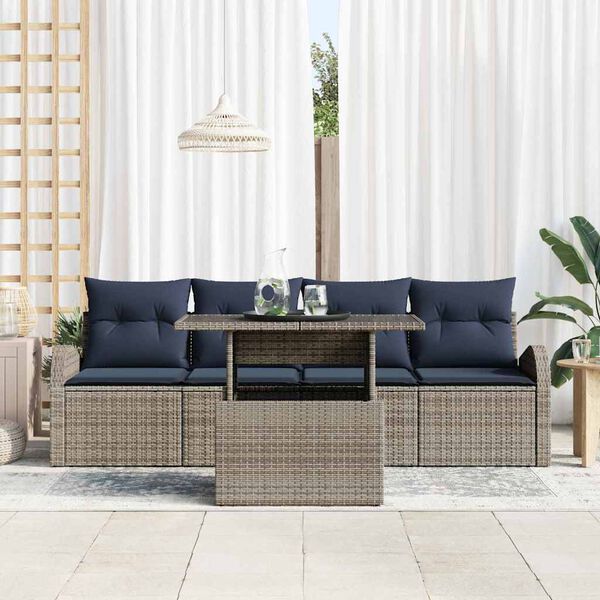 vidaXL Garden Sofa Set with Cushion 5 pcs Grey Poly Rattan