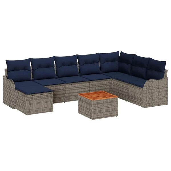 vidaXL Garden Sofa Set with Cushion 9 pcs Grey Poly Rattan