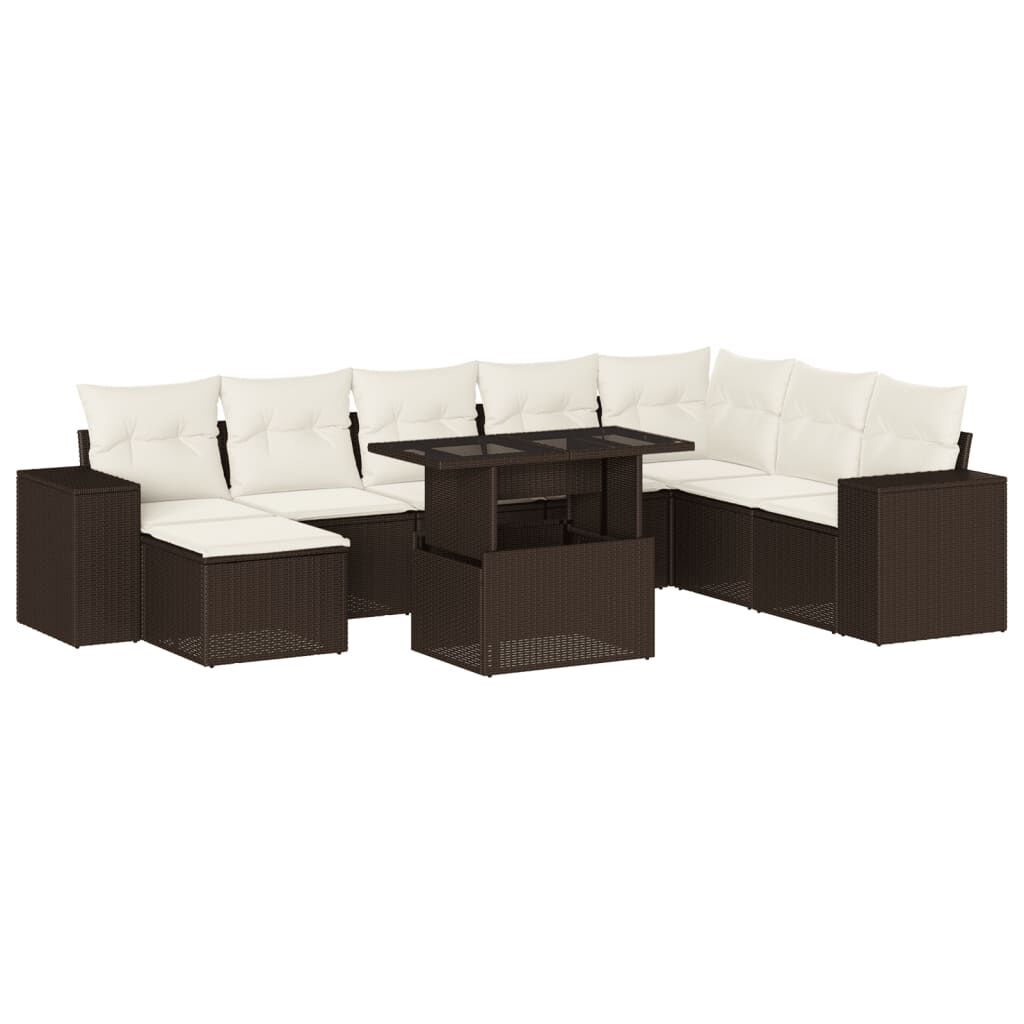 vidaXL 9 Piece Garden Sofa Set with Cushions Brown Poly Rattan