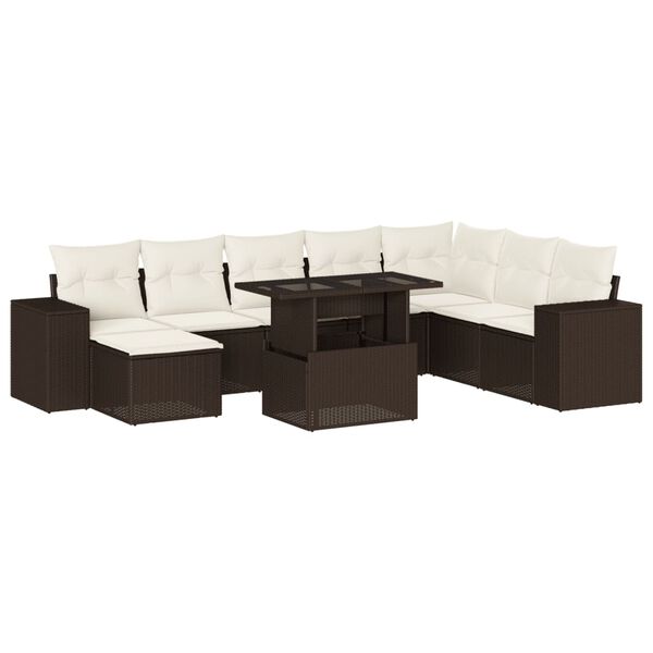 vidaXL 9 Piece Garden Sofa Set with Cushions Brown Poly Rattan
