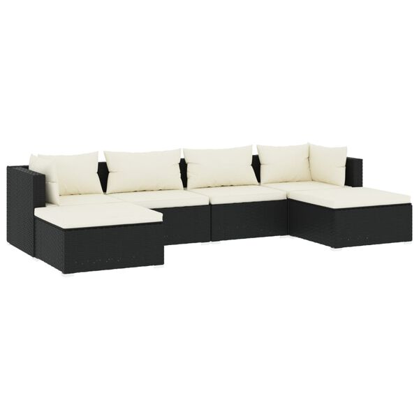 vidaXL 6 Piece Garden Lounge Set with Cushions Poly Rattan Black