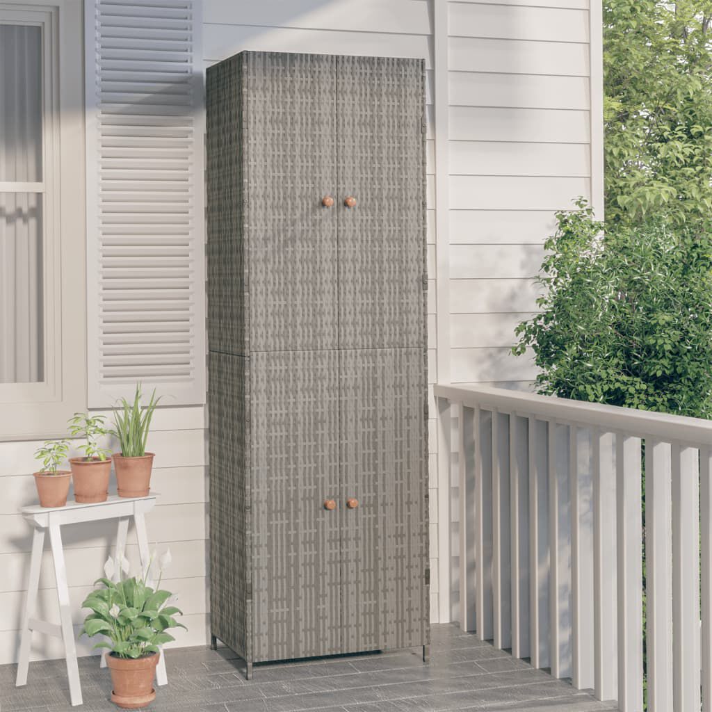 vidaXL Garden Storage Cabinet Grey 59x40x180 cm Poly Rattan