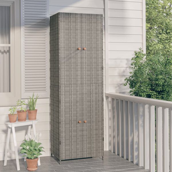 vidaXL Garden Storage Cabinet Grey 59x40x180 cm Poly Rattan
