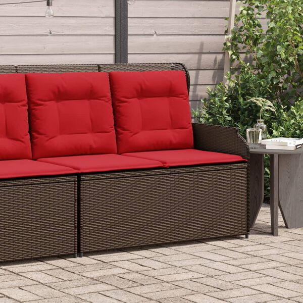 vidaXL Reclining Garden Bench with Cushions Brown Poly Rattan