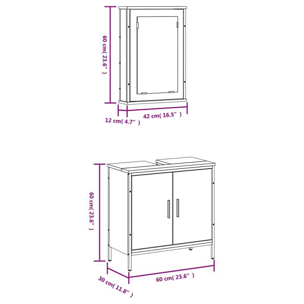 vidaXL 2 Piece Bathroom Furniture Set Smoked Oak Engineered Wood