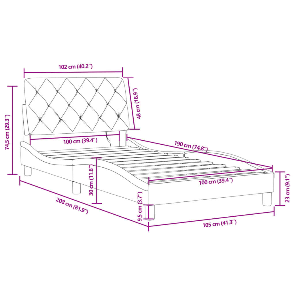 vidaXL Bed Frame with LED without Mattress Dark Grey 100x190 cm Velvet