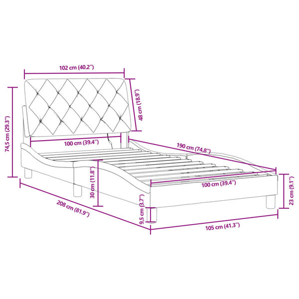 vidaXL Bed Frame with LED without Mattress Dark Grey 100x190 cm Velvet