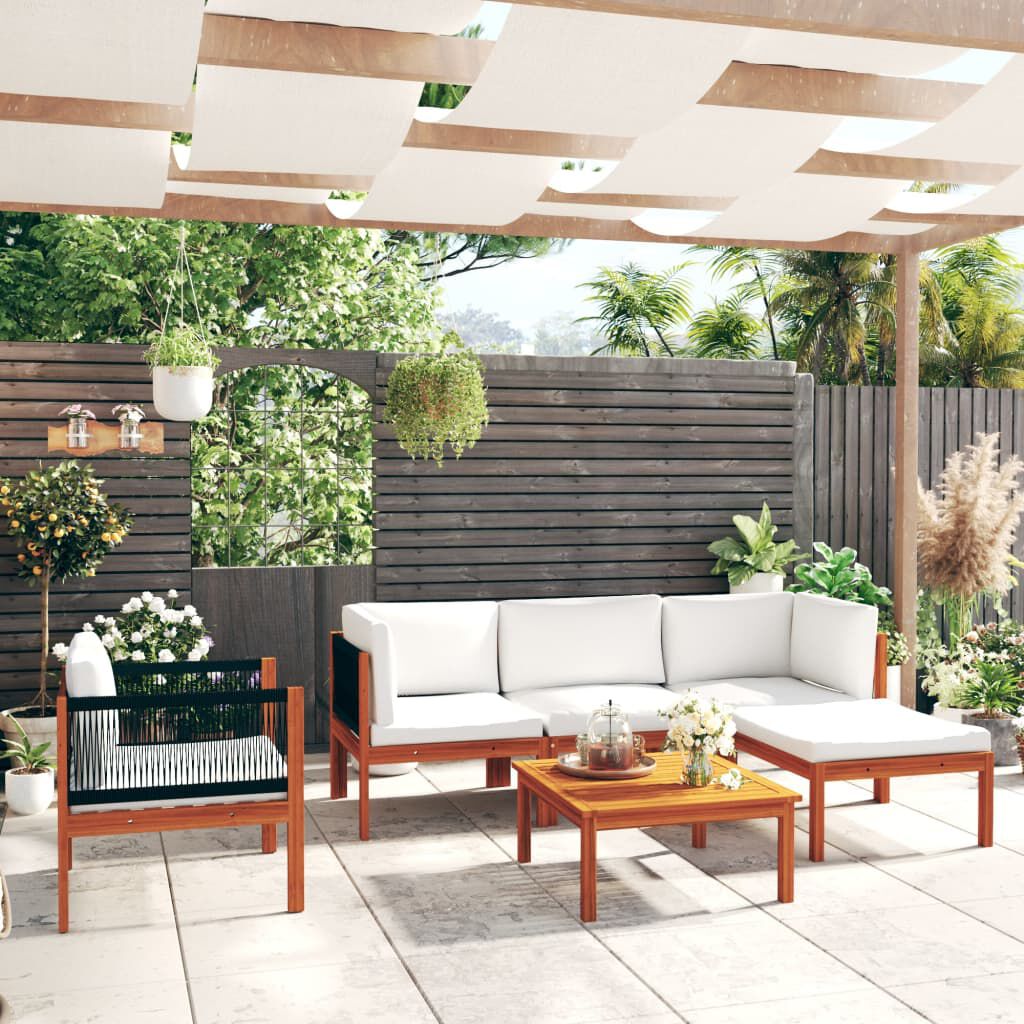 vidaXL 6 Piece Garden Lounge Set with Cushions Cream Solid Acacia Wood