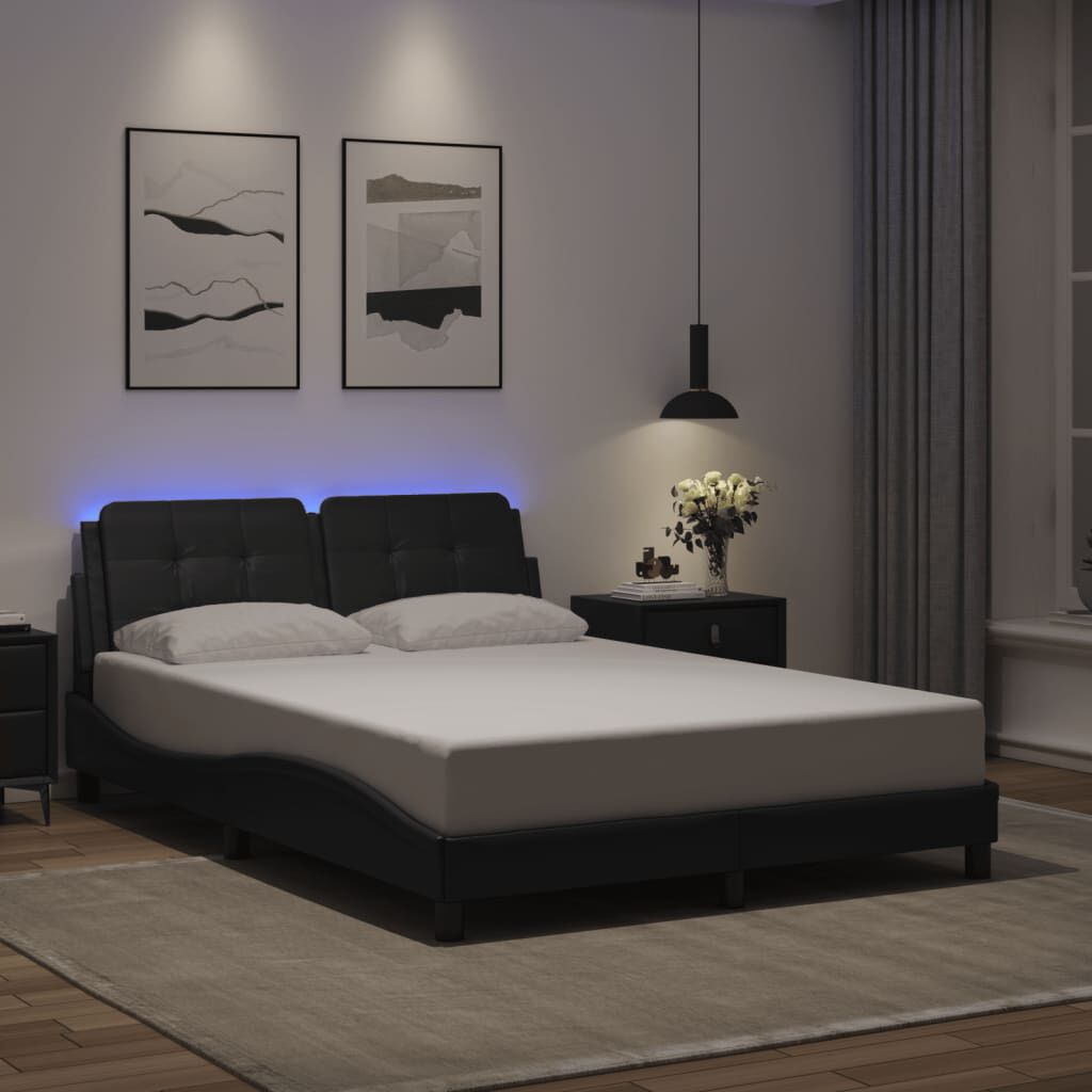vidaXL Bed Frame with LED without Mattress "Zadar" Black 137x190 cm Double