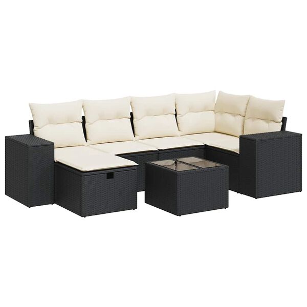 vidaXL 7 Piece Garden Sofa Set with Cushions Black Poly Rattan