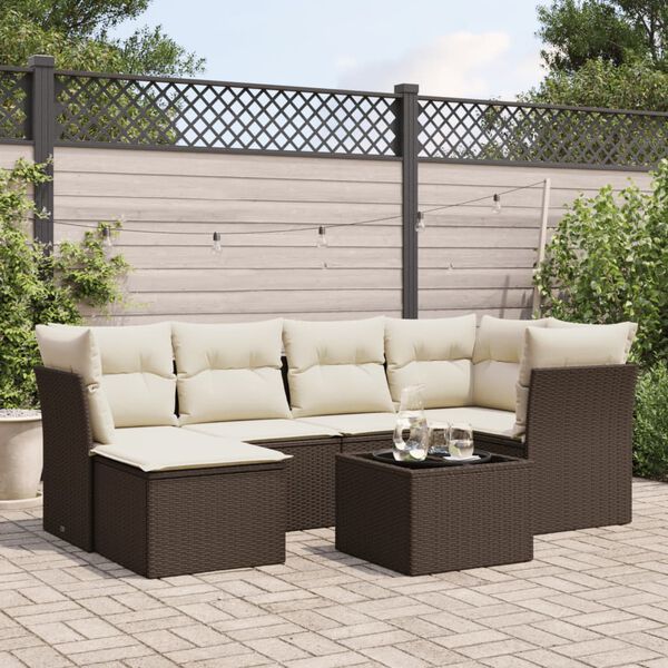 vidaXL 7 Piece Garden Sofa Set with Cushions Brown Poly Rattan