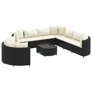 vidaXL 10 Piece Garden Sofa Set with Cushions Black Poly Rattan