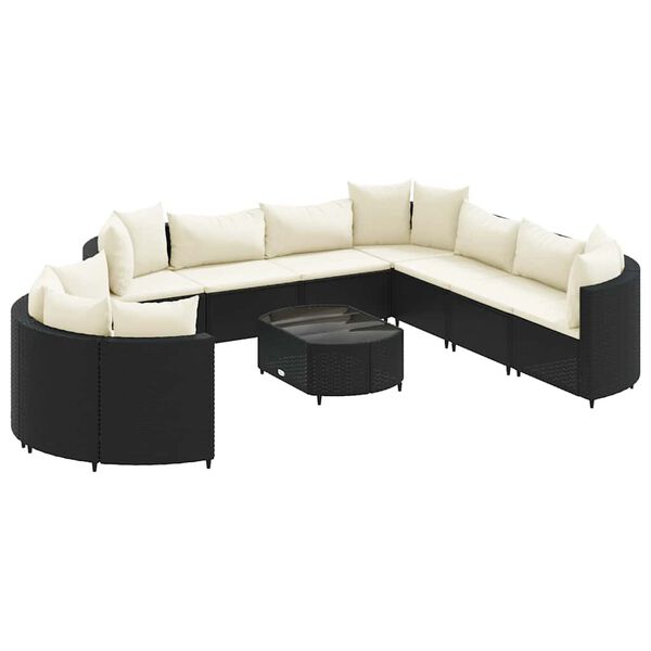 vidaXL 10 Piece Garden Sofa Set with Cushions Black Poly Rattan