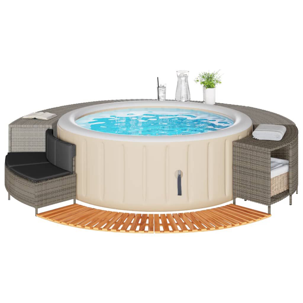 vidaXL Hot Tub Surround Grey Poly Rattan and Solid Wood Acacia