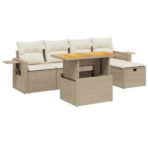 vidaXL 6 Piece Garden Sofa Set with Cushions Beige Poly Rattan