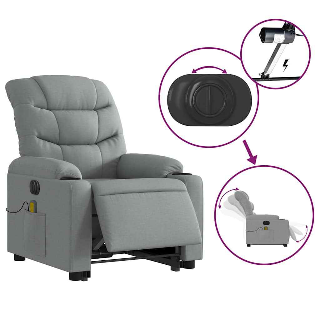 vidaXL Electric Stand up Massage Recliner Chair Light Grey Fabric