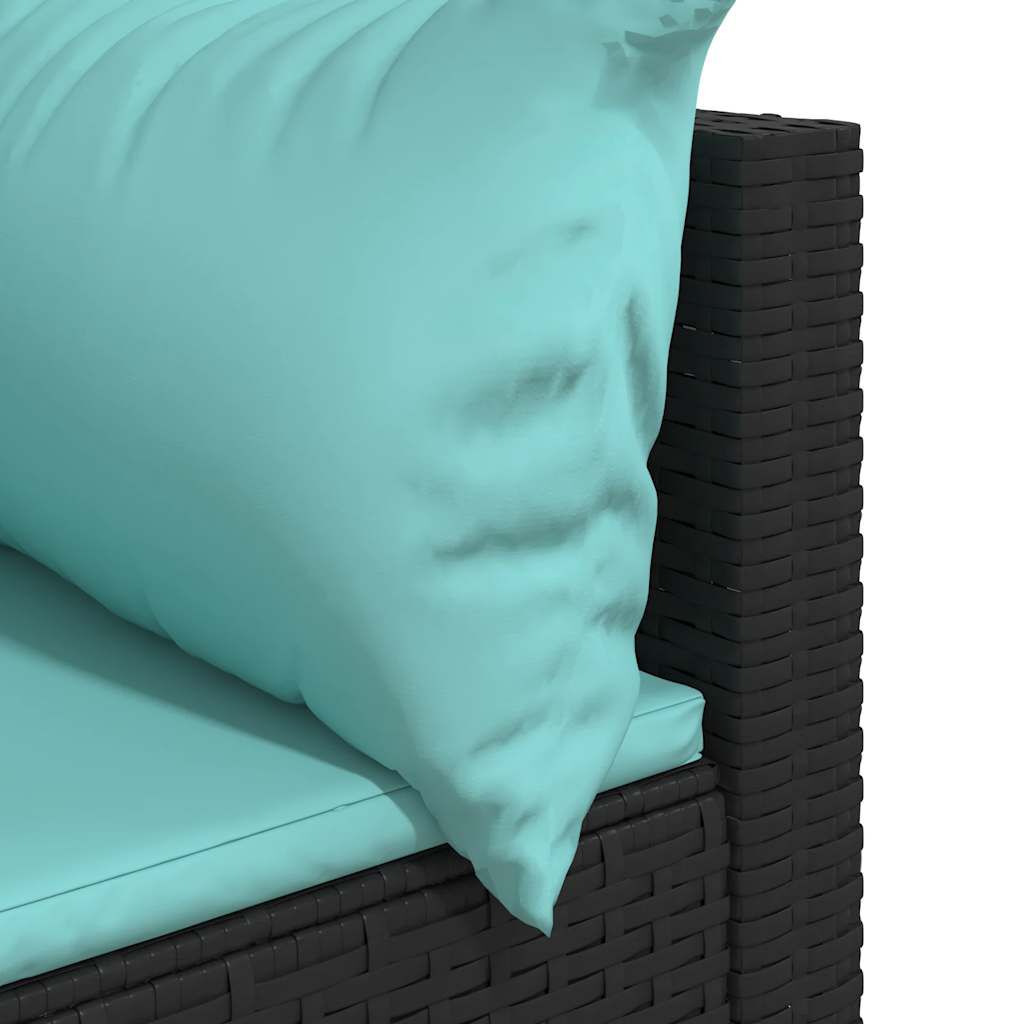 vidaXL Garden Corner Sofa with Cushions Black Poly Rattan