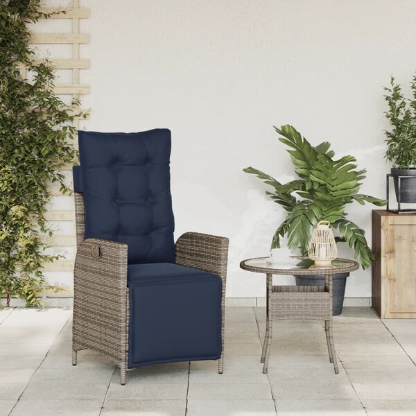 vidaXL Reclining Garden Chair with Footrest Grey Poly Rattan