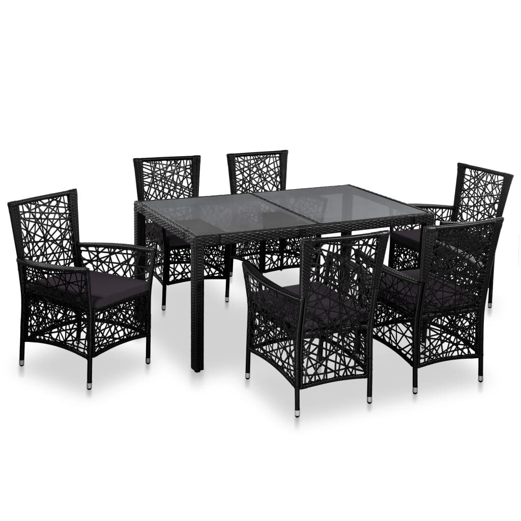 vidaXL 7 Piece Outdoor Dining Set Poly Rattan Black