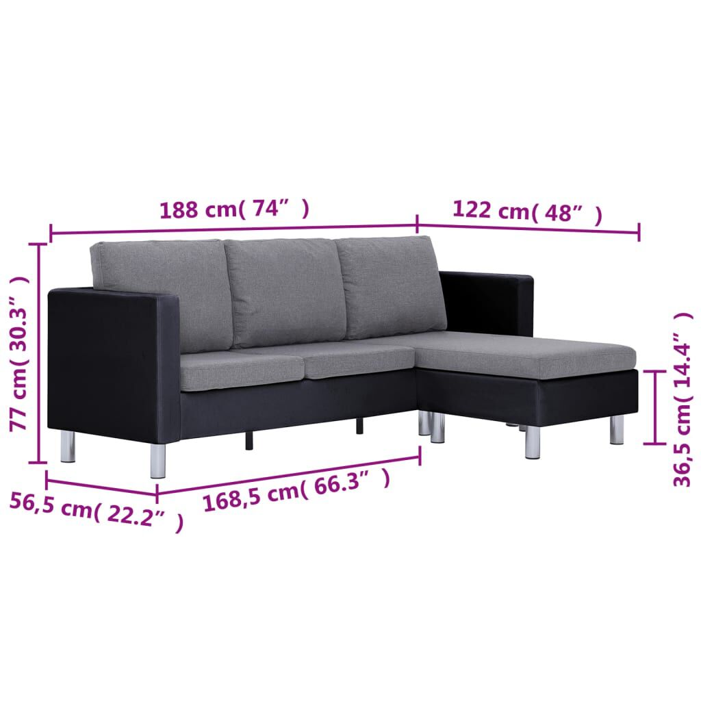 vidaXL 3-Seater Sofa with Cushions Black Faux Leather