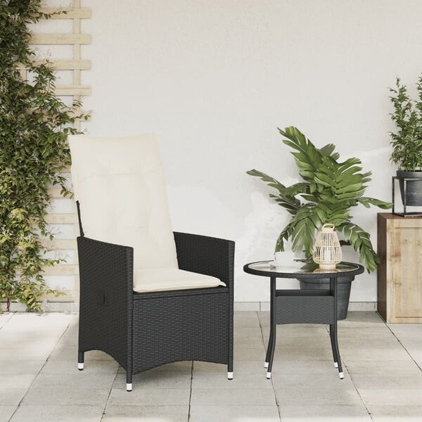 vidaXL Reclining Garden Chair with Cushions Black Poly Rattan