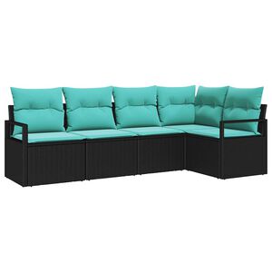 vidaXL Garden Sofa Set 5 pcs Black and Turquoise Poly Rattan