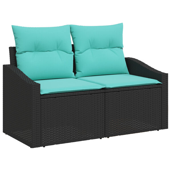 vidaXL 7 Piece Garden Sofa Set with Cushions Black Poly Rattan