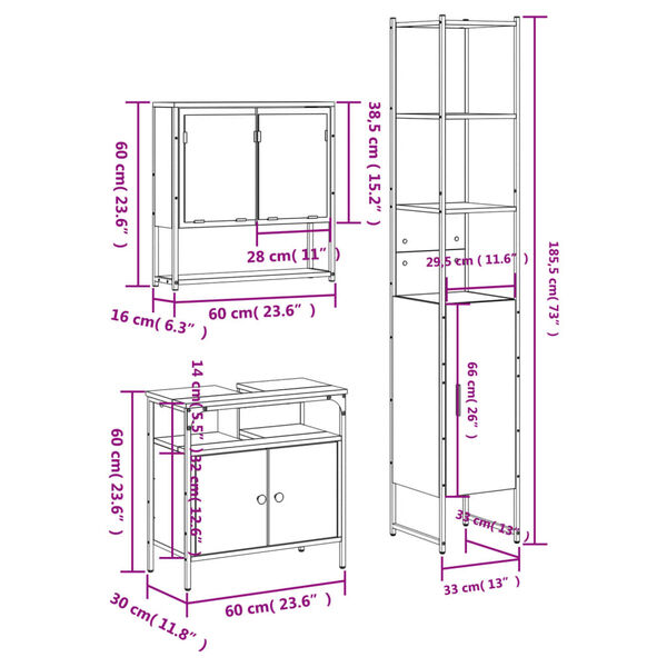 vidaXL 3 Piece Bathroom Furniture Set Black Engineered Wood