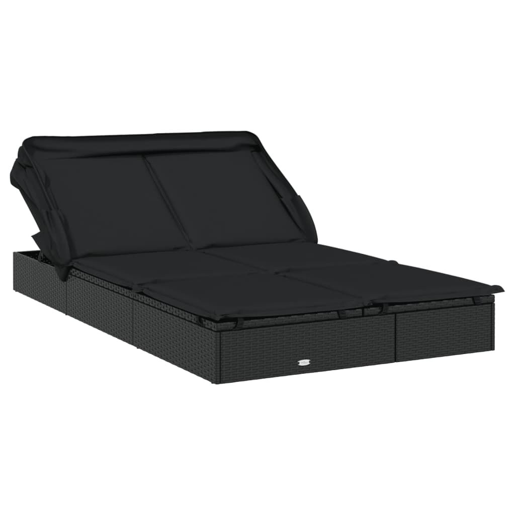 vidaXL 2-Person Sunbed with Foldable Roof Black 213x118x97 cm Poly Rattan