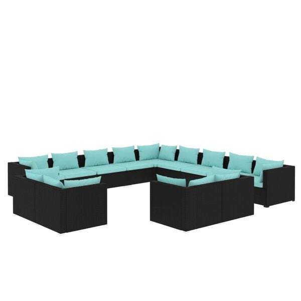 vidaXL 13 Piece Garden Lounge Set with Cushions Black Poly Rattan