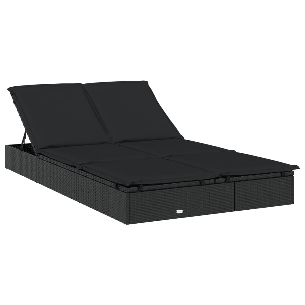 vidaXL 2-Person Sunbed with Foldable Roof Black 213x118x97 cm Poly Rattan